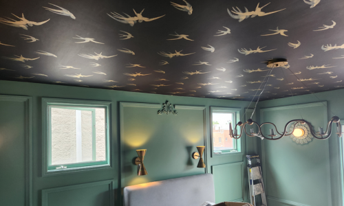 Chicago Lincoln Park ceiling wallpaper installation