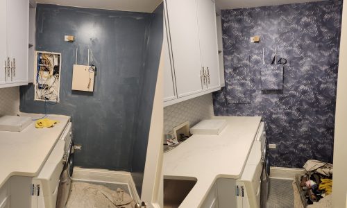 Chicago Lincoln Park Laundry room wallpaper installation